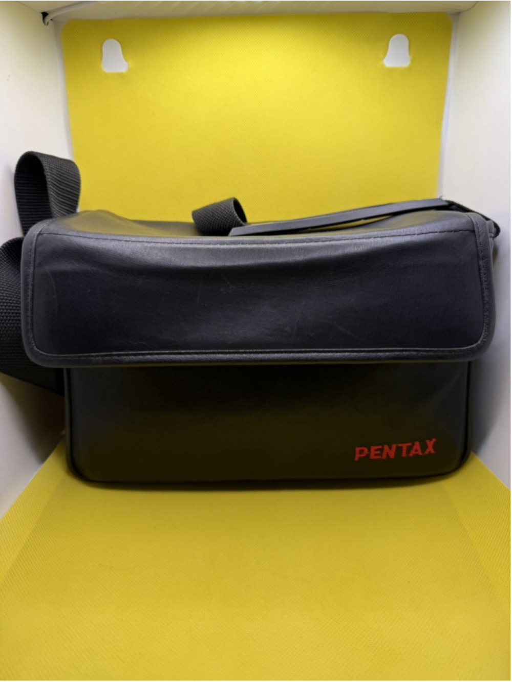 Vintage Pentax Genuine Black Leather Camera Case Bag ash. Shoulder Strap